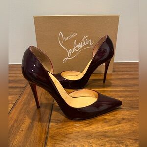 Christian Louboutin Iriza 100 Maroon Sparkly Patent Pumps Red Bottoms size 37